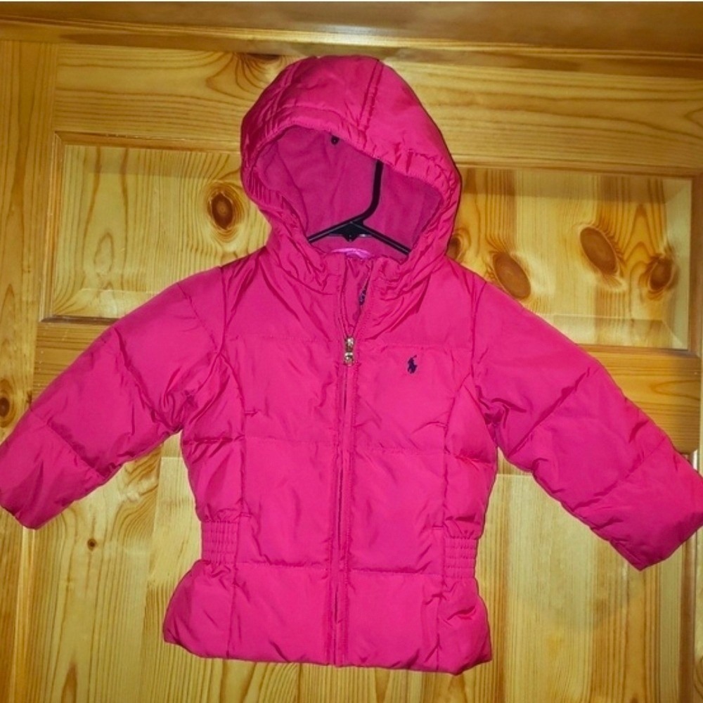 Ralph Lauren Polo Kids Girls Pink Down Puffer Jacket Hooded Coat Size 2 2T